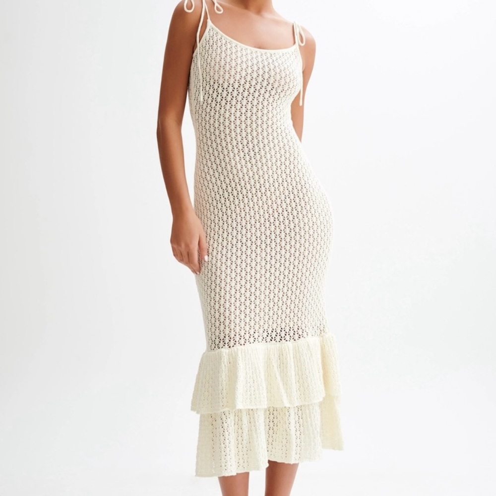 Meshki Bianca Knit Crochet Dress in Cream